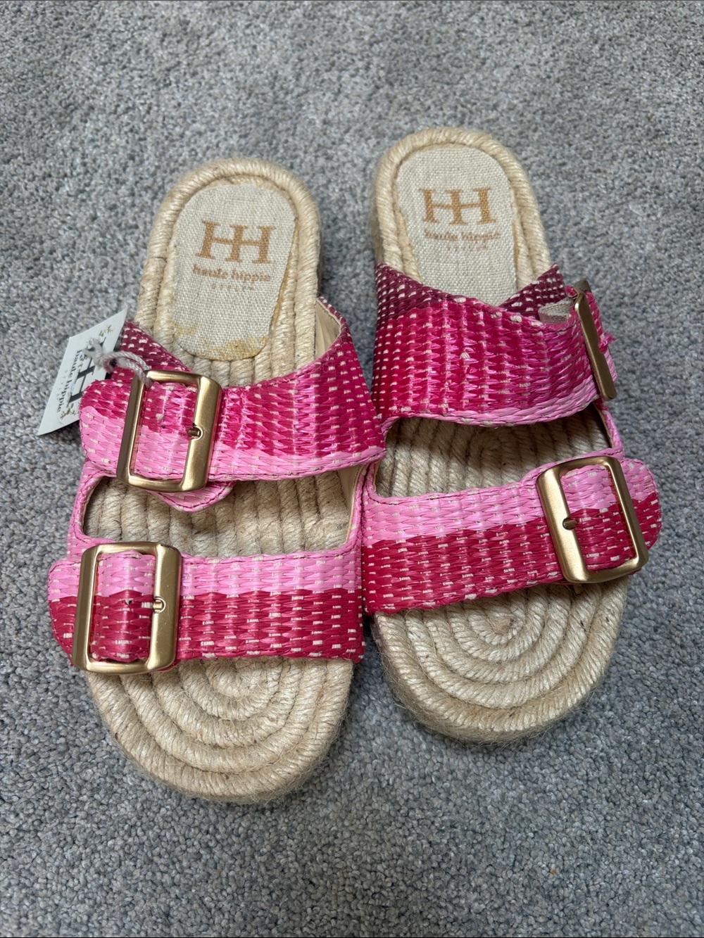 NWT Haute Hippie Pink Gradient Double-Buckle Woven Slide Sandals